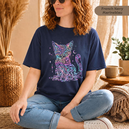 Farbenfrohe psychedelische Katze - T-Shirt aus 100% Baumwolle
