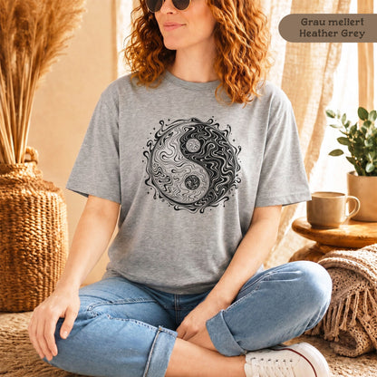 T-Shirt mit Yin-Yang-Symbol in psychedelischem Stil für Damen und Herren