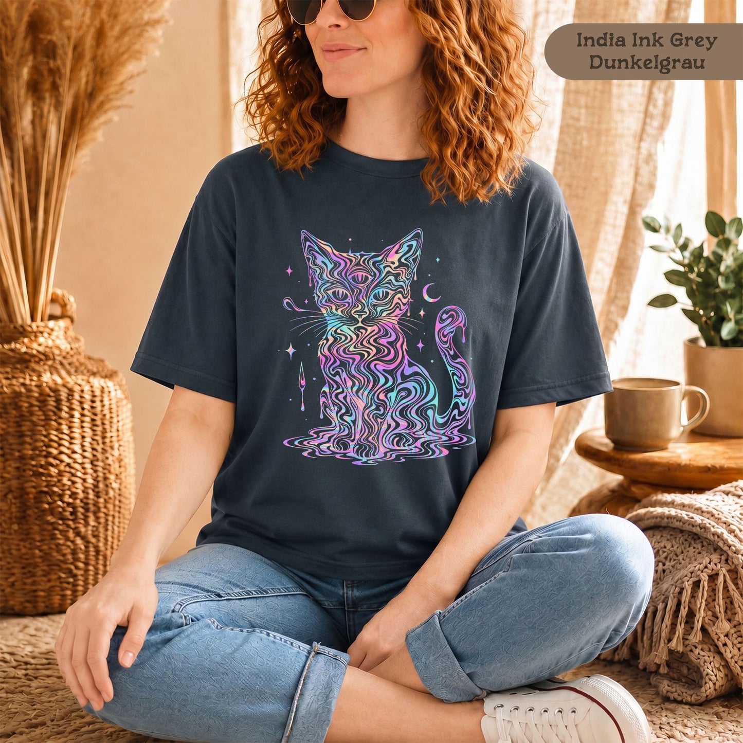 Farbenfrohe psychedelische Katze - T-Shirt aus 100% Baumwolle