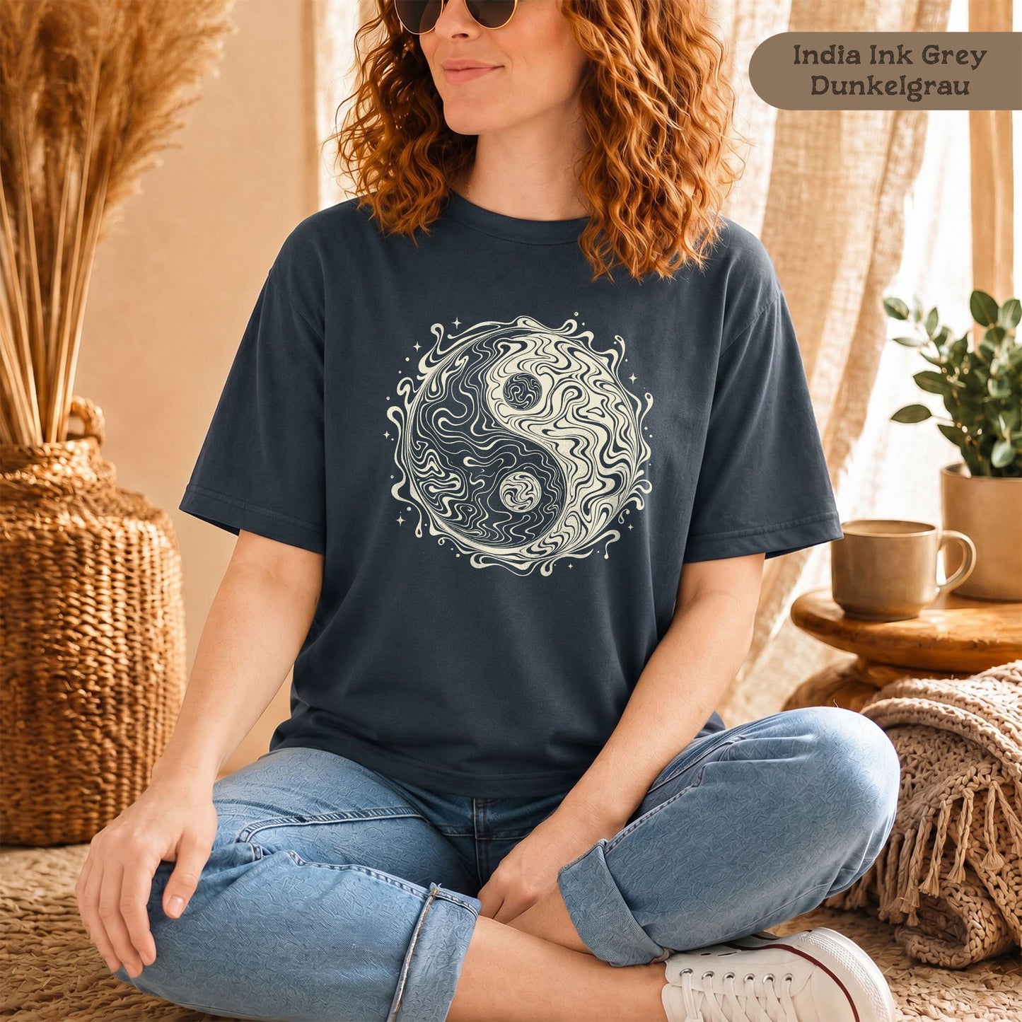 T-Shirt mit Yin-Yang-Symbol in psychedelischem Stil für Damen und Herren