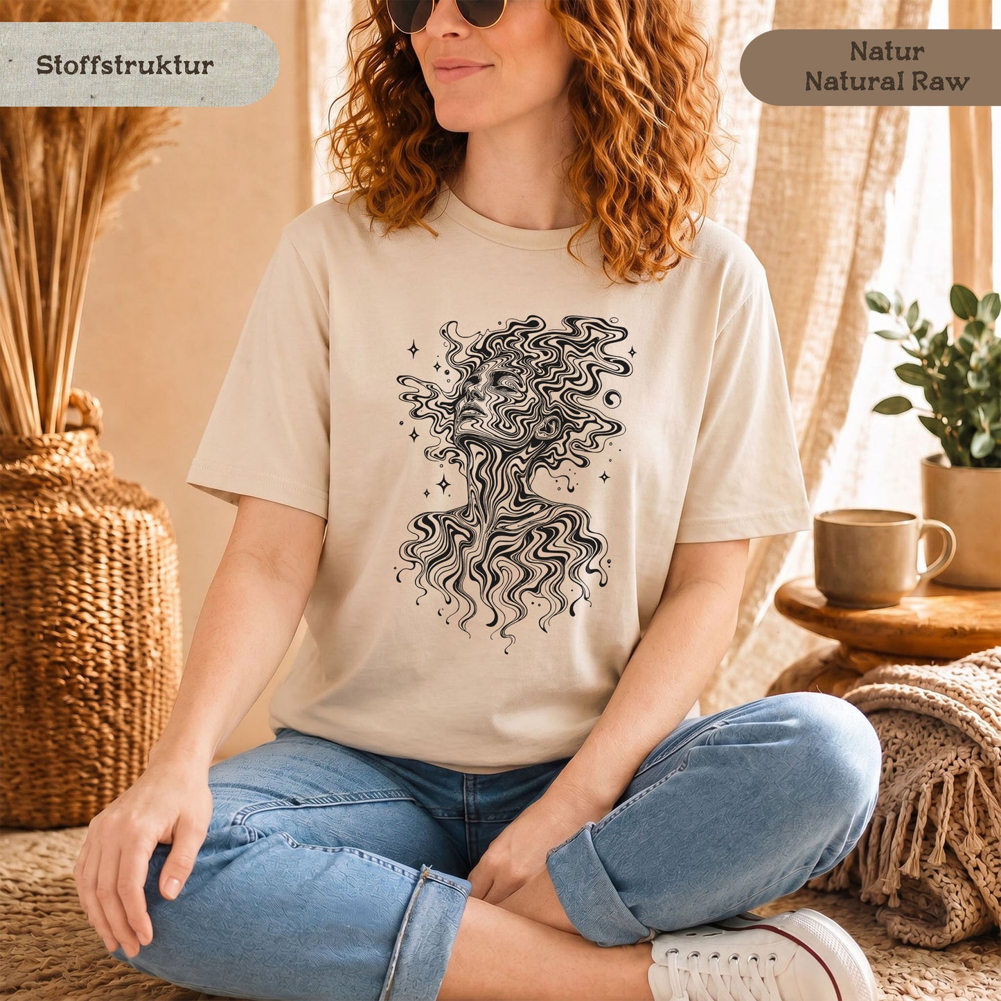 Psychedelisches Damen T-Shirt mit Frauenporträt