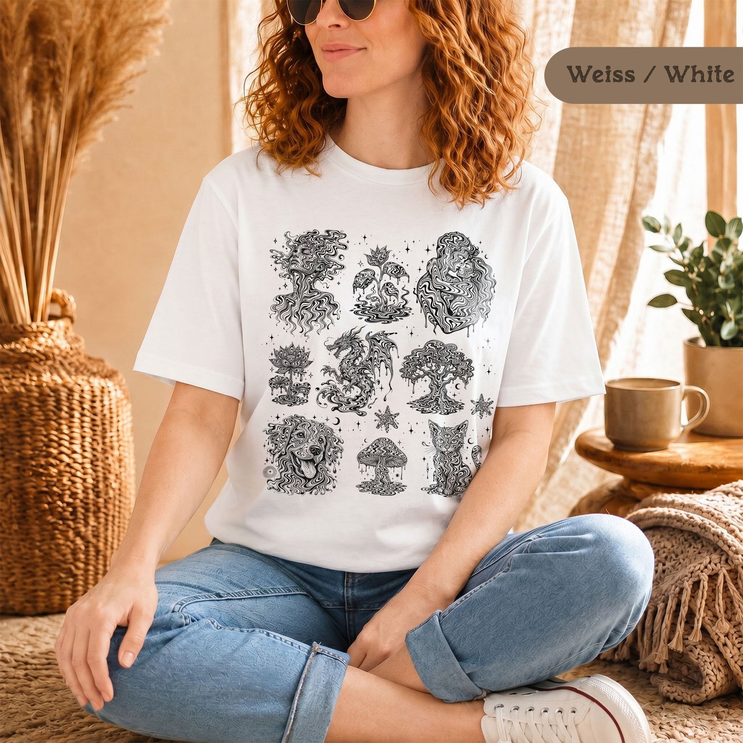 Psychedelische Motive auf 100% Bio-Shirt