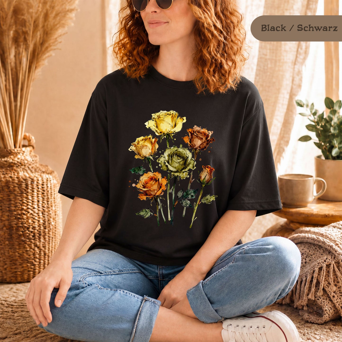 Rosen Aquarell T-Shirt Damen Bio Baumwolle