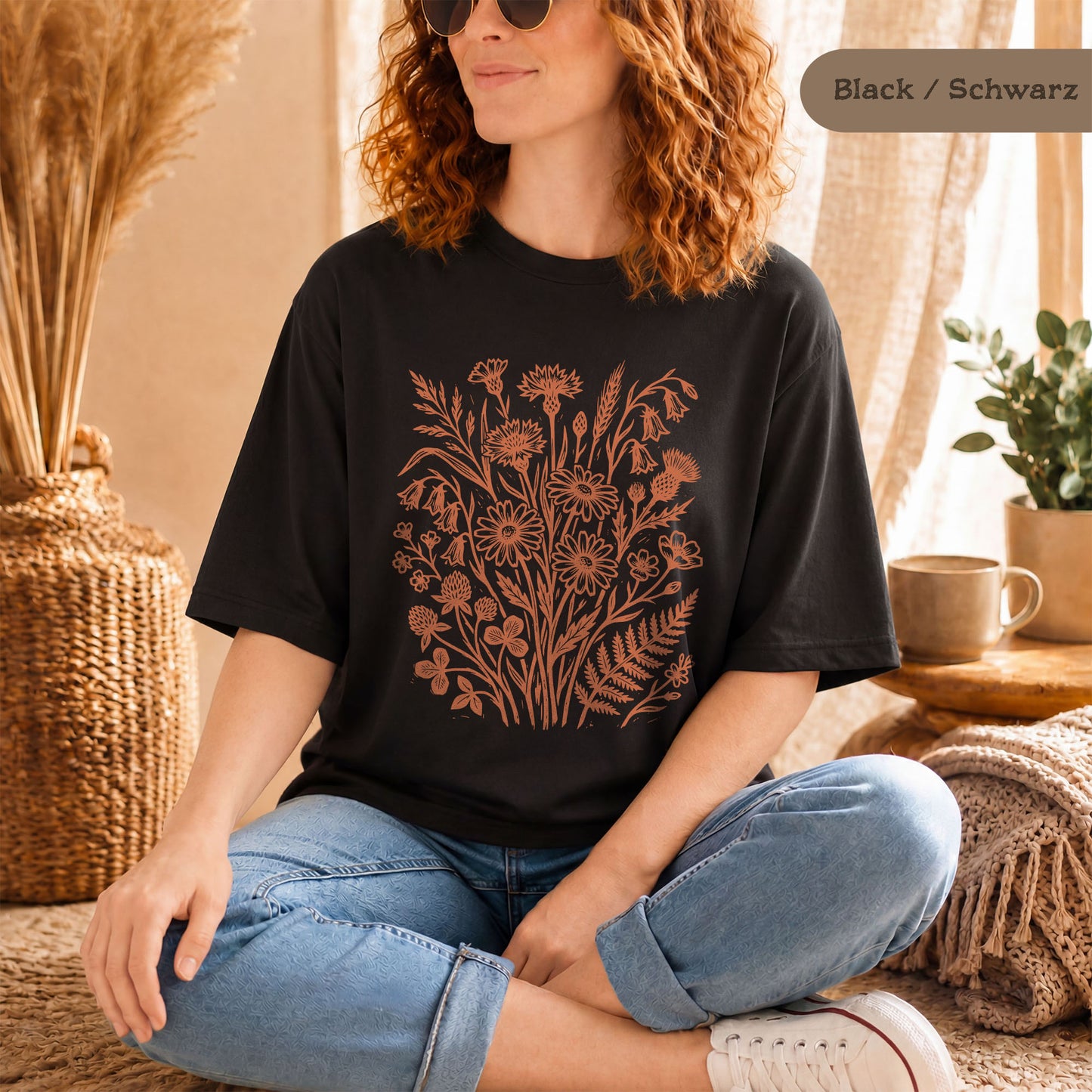 Terracotta Wildblumen T-Shirt Damen Bio Baumwolle