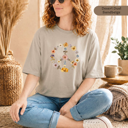 Friedenszeichen Blumen Shirt Damen Bio-Baumwolle