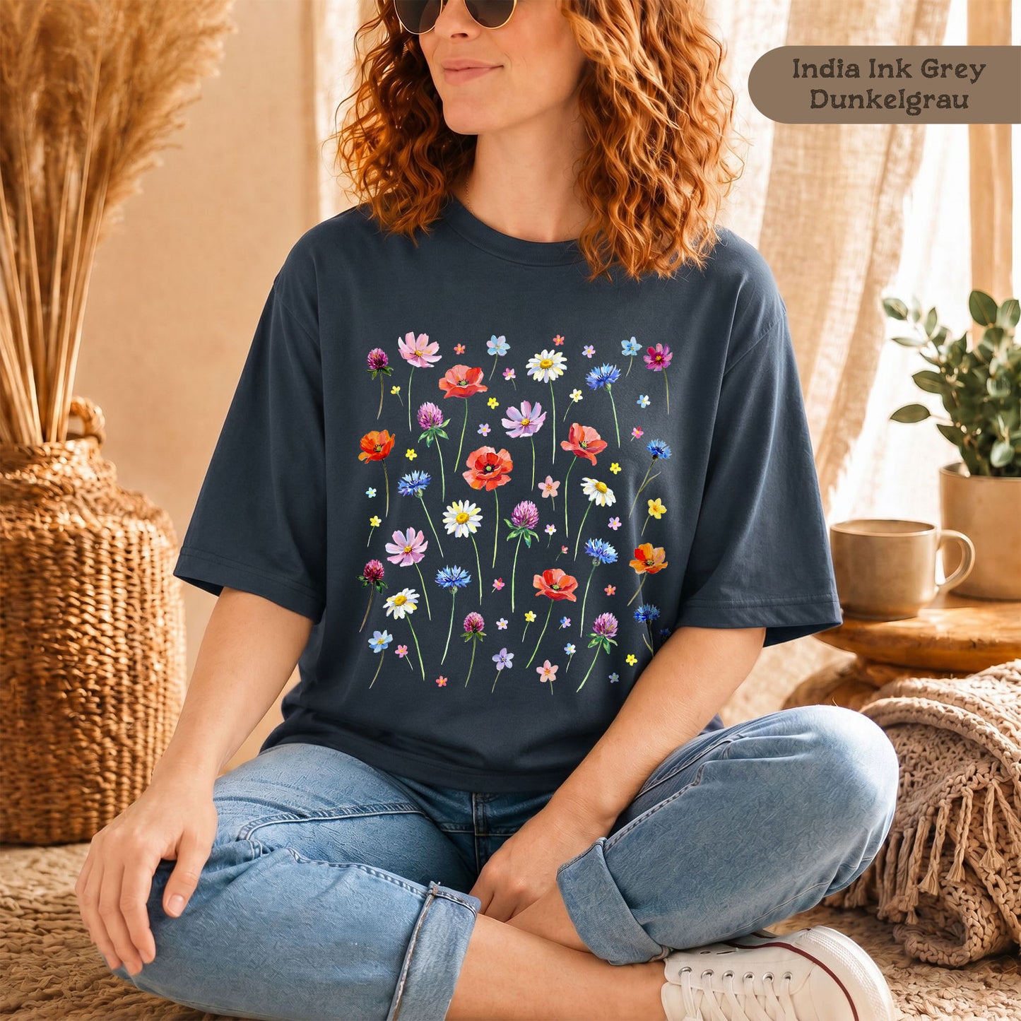 Wildblumen Aquarell T-Shirt Damen Bio Baumwolle