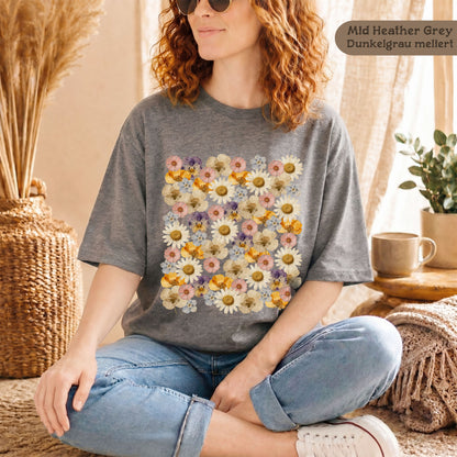 Nachhaltiges T-Shirt Damen mit gepresstem Wildblumen-Motiv