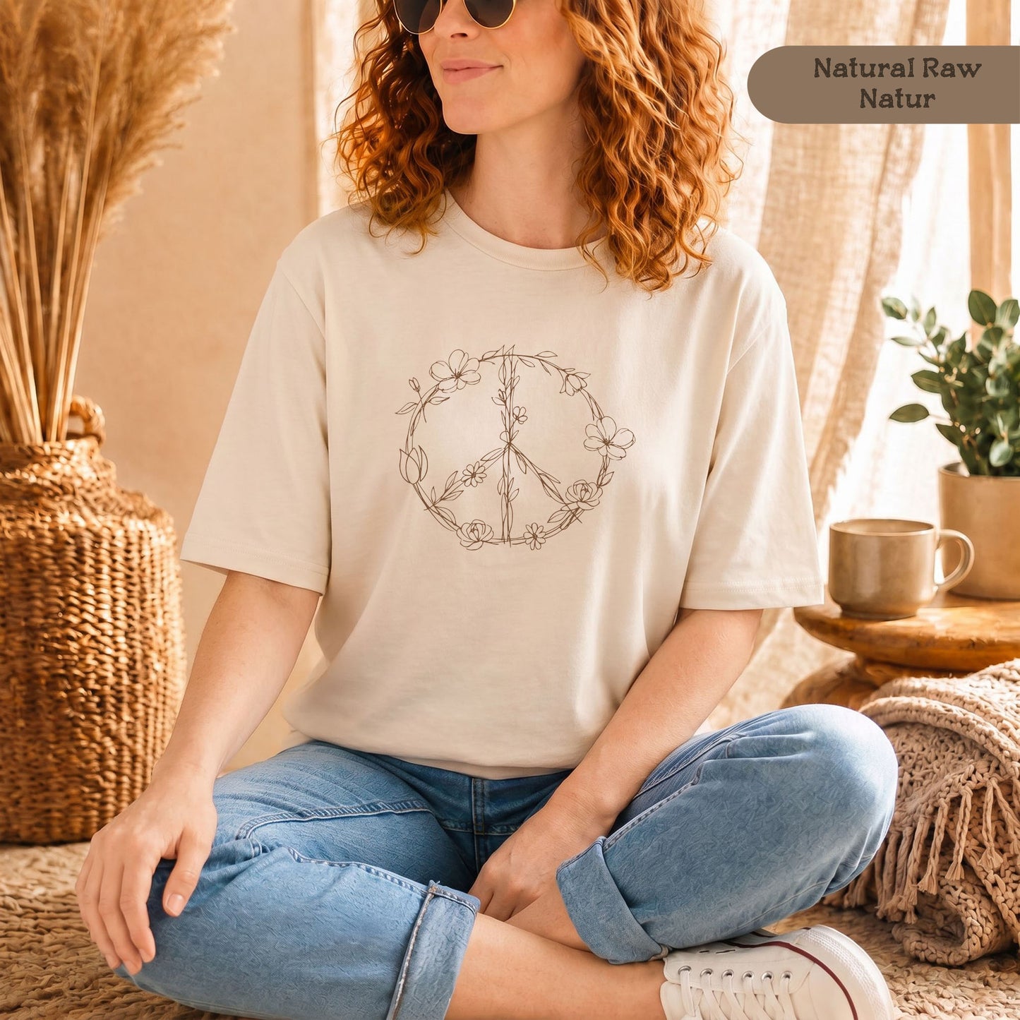Hippie Friedenszeichen T-Shirt Damen, Bio-Baumwolle