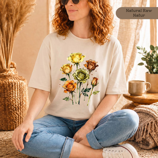Rosen Aquarell T-Shirt Damen Bio Baumwolle