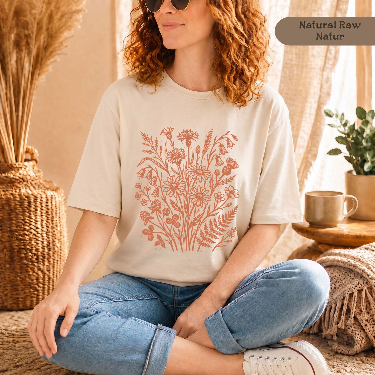 Terracotta Wildblumen T-Shirt Damen Bio Baumwolle