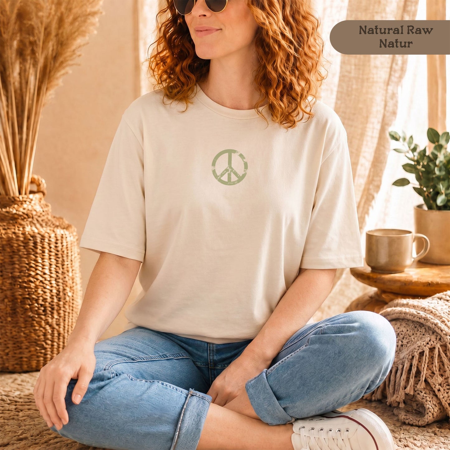 Vintage Friedenszeichen Shirt Damen, Bio-Baumwolle