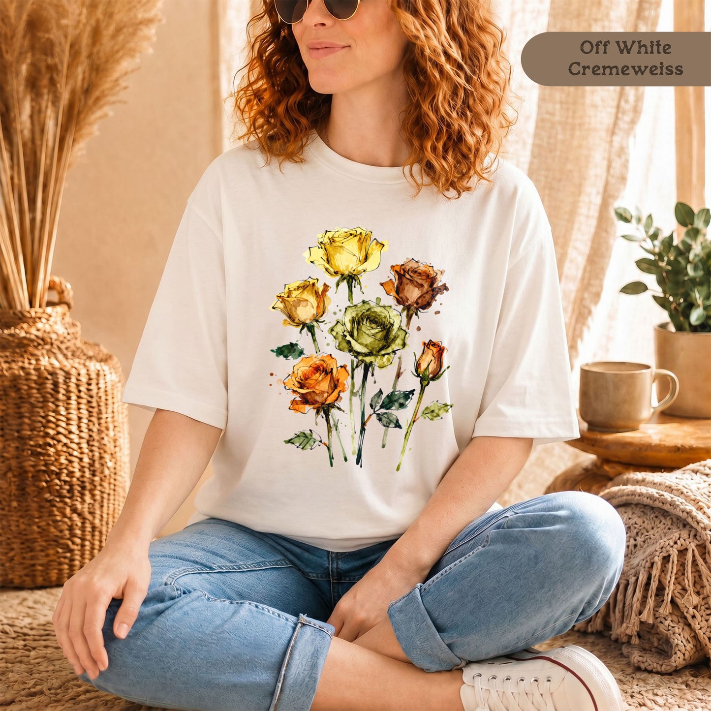 Rosen Aquarell T-Shirt Damen Bio Baumwolle