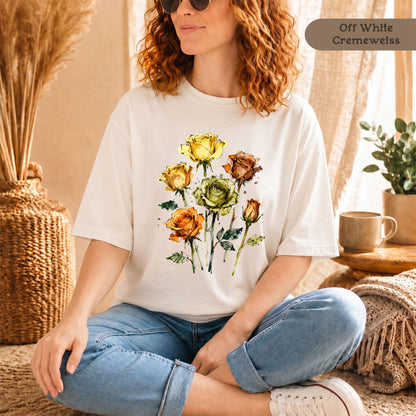 Rosen Aquarell T-Shirt Damen Bio Baumwolle