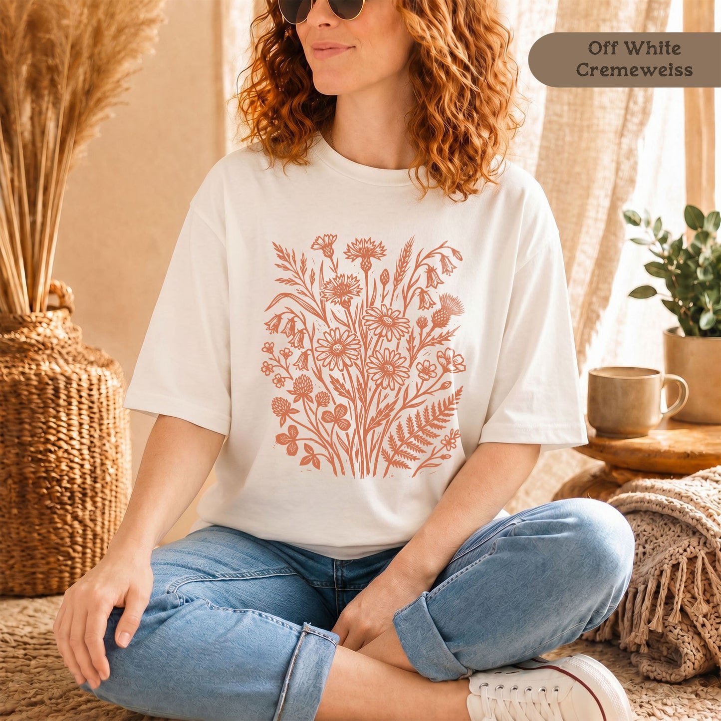 Terracotta Wildblumen T-Shirt Damen Bio Baumwolle
