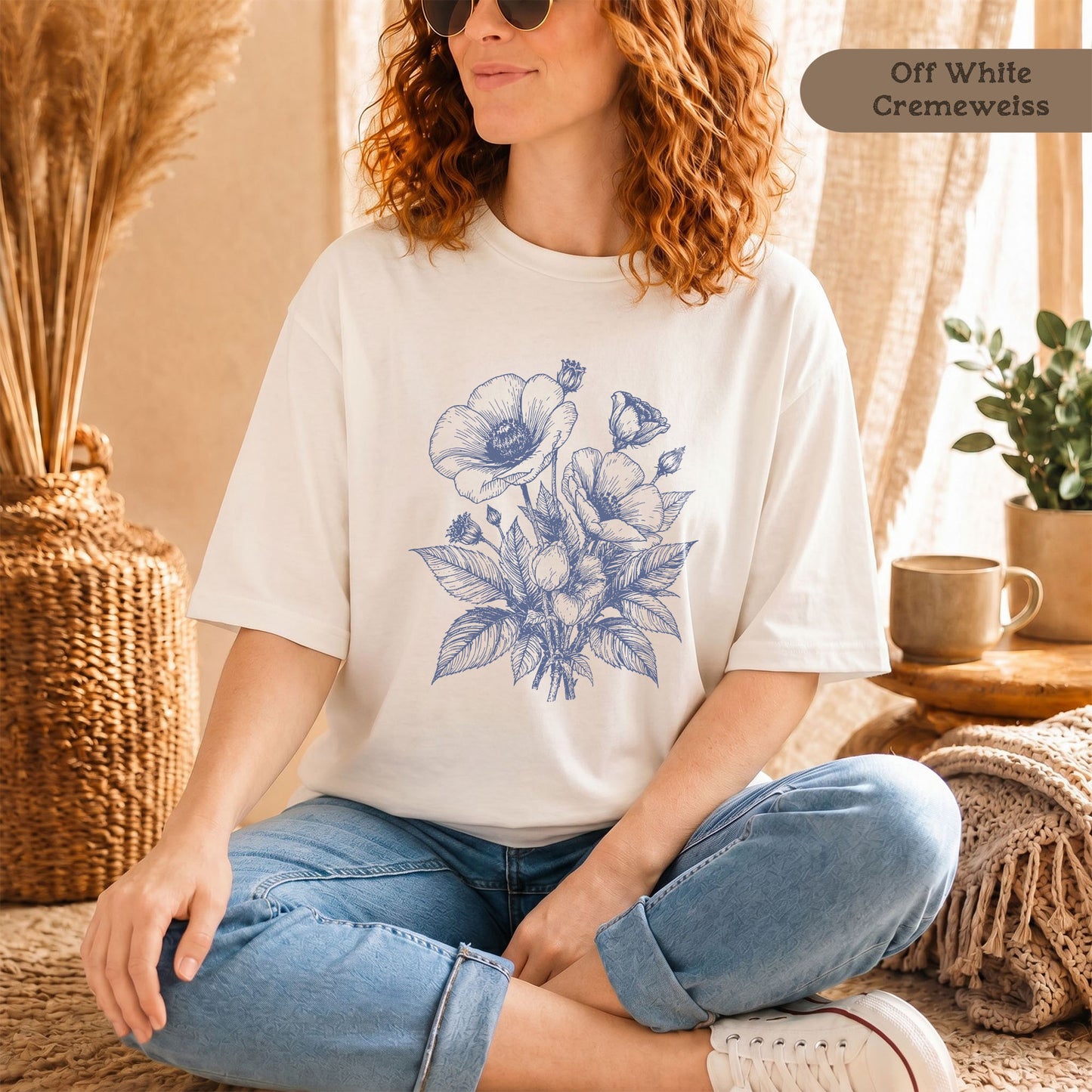 Retro Mohnblumen T-Shirt Damen Bio Baumwolle