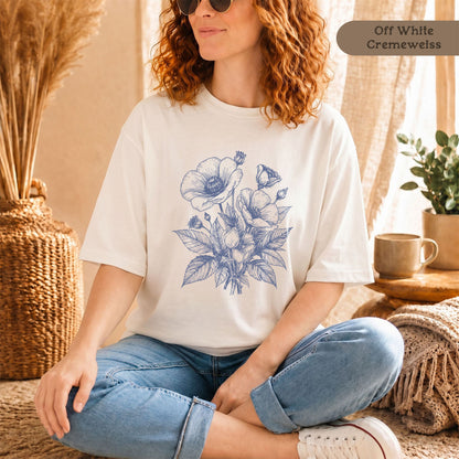 Retro Mohnblumen T-Shirt Damen Bio Baumwolle