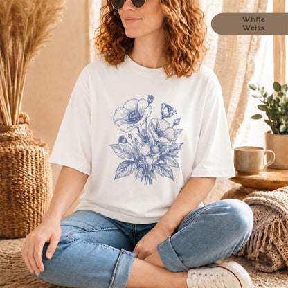 Retro Mohnblumen T-Shirt Damen Bio Baumwolle