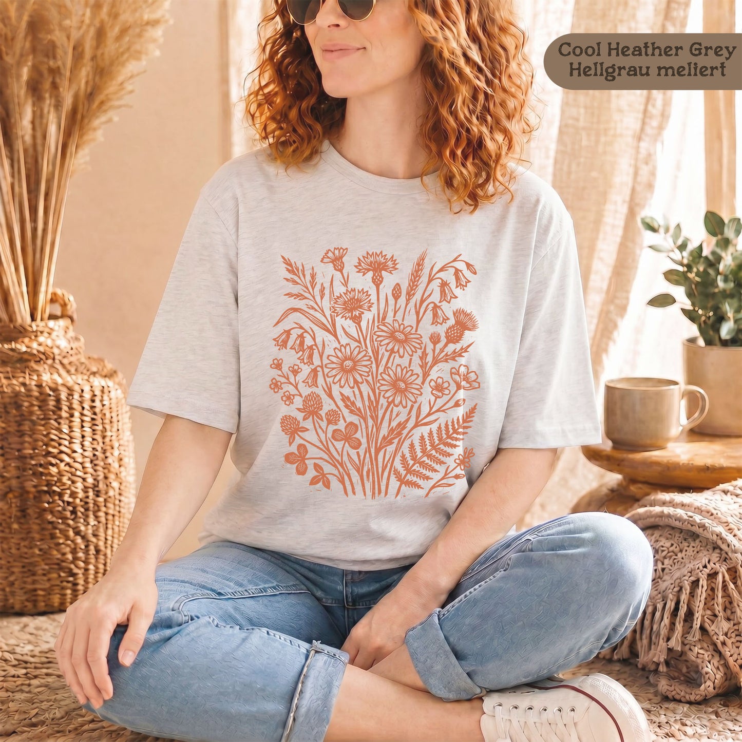 Terracotta Wildblumen T-Shirt Damen Bio Baumwolle