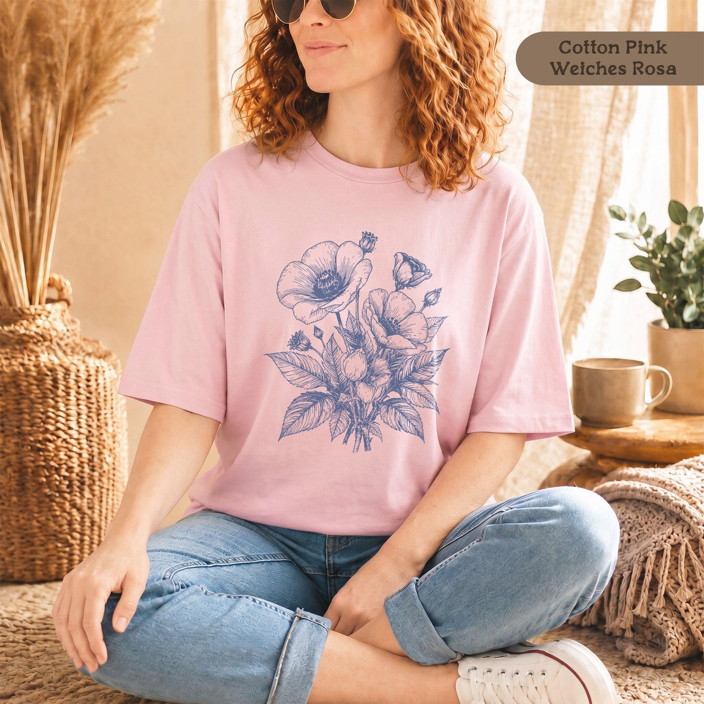 Retro Mohnblumen T-Shirt Damen Bio Baumwolle