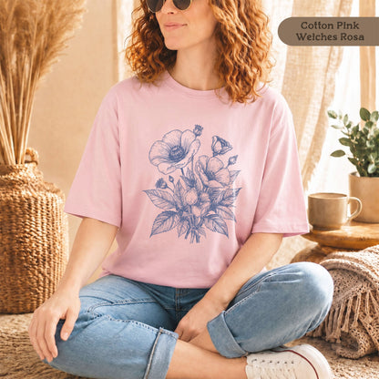 Retro Mohnblumen T-Shirt Damen Bio Baumwolle