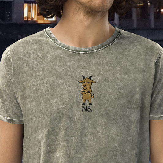 Unisex t-shirt made from 100% cotton with an embroidered goat. No. Denim. Gift for Valentine's Day, Christmas for him &amp; her.