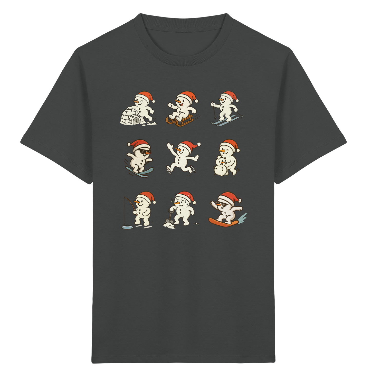 Kinder-T-Shirt aus 100% Baumwolle in Bio-Qualität mit 9 süßen Schneemännern - Kids Organic Shirt