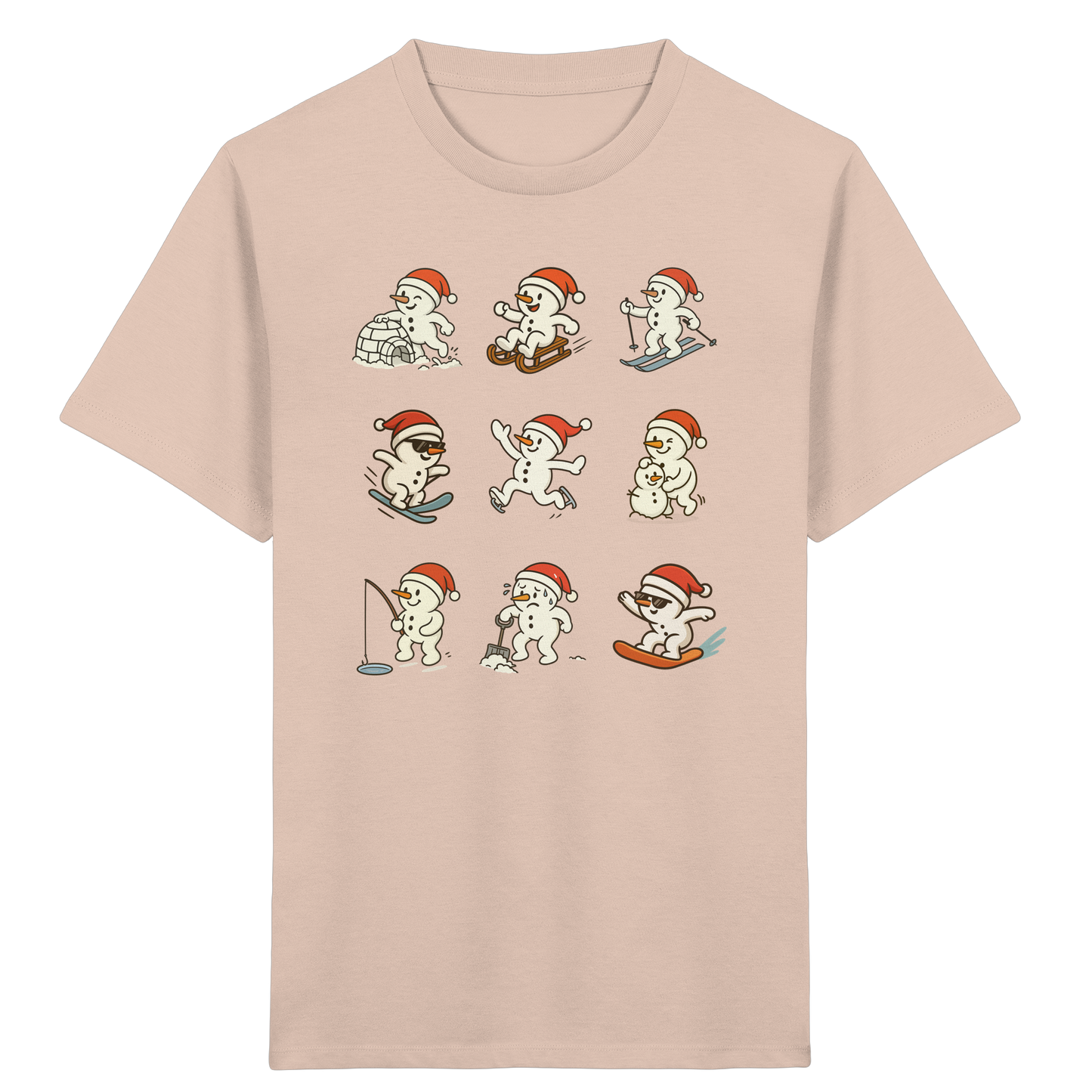 Kinder-T-Shirt aus 100% Baumwolle in Bio-Qualität mit 9 süßen Schneemännern - Kids Organic Shirt