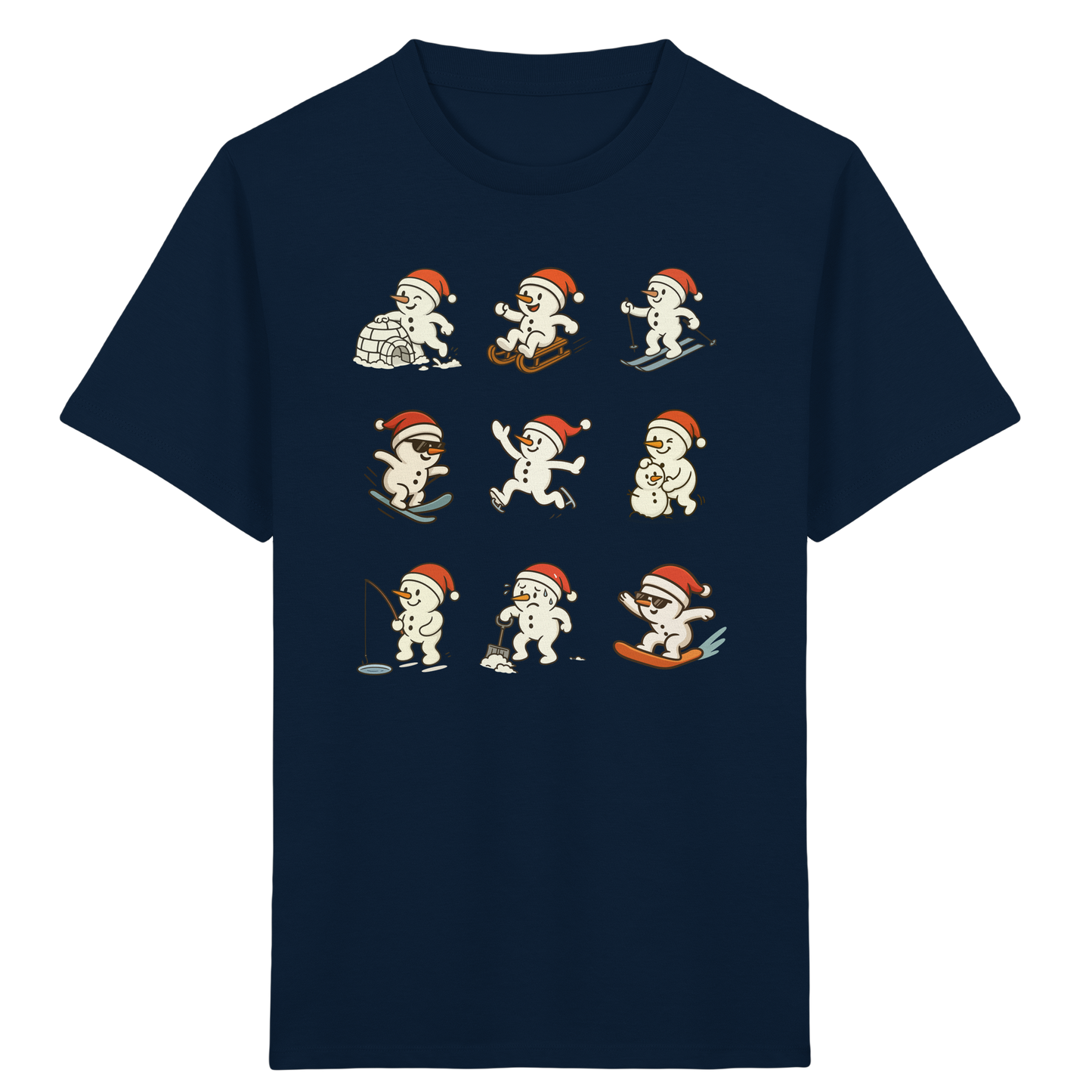 Kinder-T-Shirt aus 100% Baumwolle in Bio-Qualität mit 9 süßen Schneemännern - Kids Organic Shirt