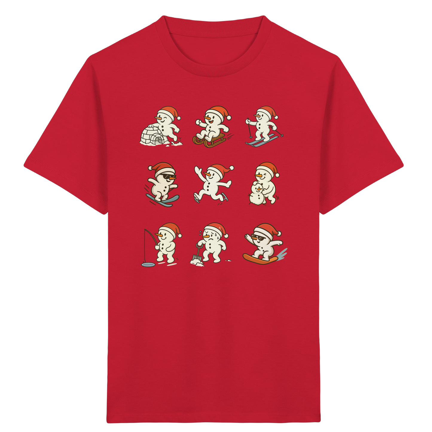 Kinder-T-Shirt aus 100% Baumwolle in Bio-Qualität mit 9 süßen Schneemännern - Kids Organic Shirt