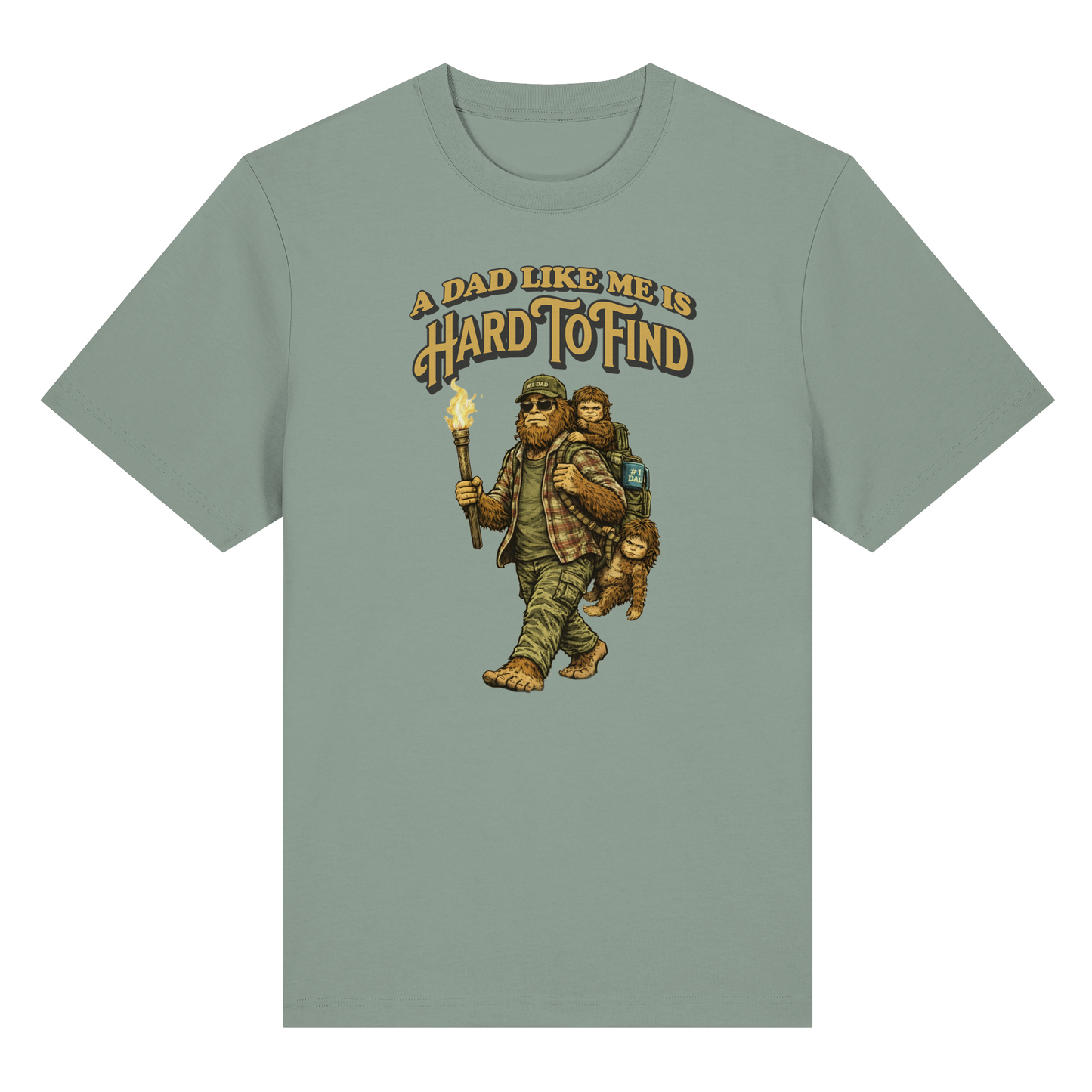 “A Dad Like Me Is Hard To Find” Funny Sasquatch Bigfoot T-Shirt for Dads, Retro Vintage Father’s Day Gift Idea – Organic Heavy T-Shirt