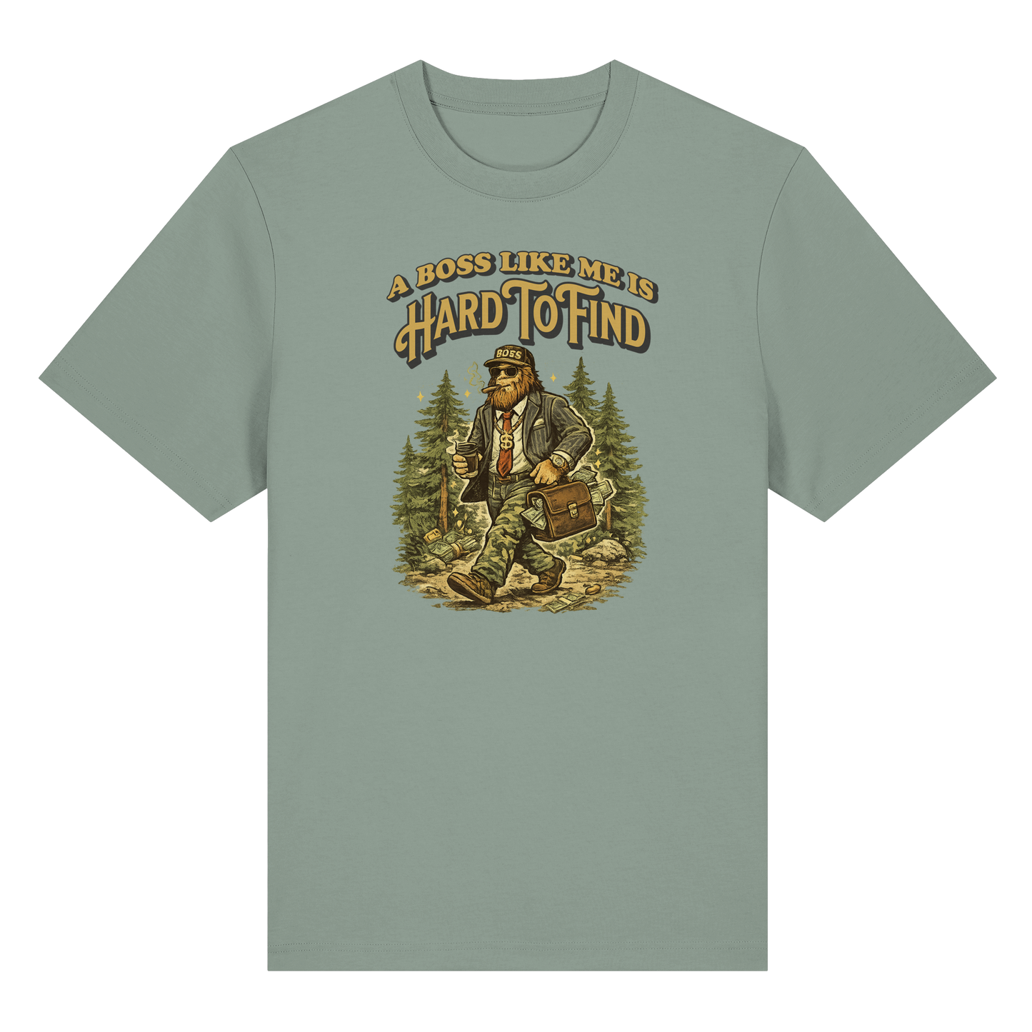 „A Boss Like Me Is Hard To Find“ Lustiges Sasquatch Bigfoot T-Shirt für Chef, Retro Vintage Geschenkidee für Chefs, Naturliebhaber - Organic Heavy T-Shirt