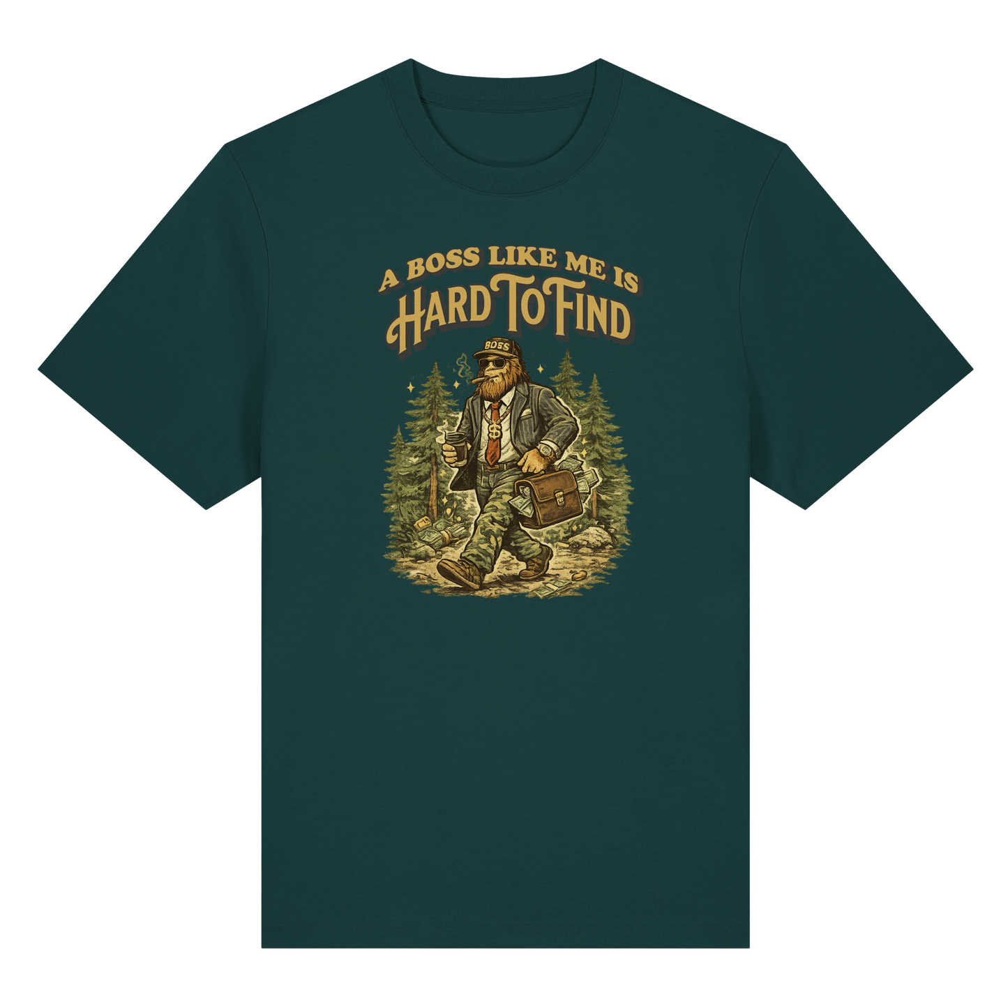 „A Boss Like Me Is Hard To Find“ Lustiges Sasquatch Bigfoot T-Shirt für Chef, Retro Vintage Geschenkidee für Chefs, Naturliebhaber - Organic Heavy T-Shirt