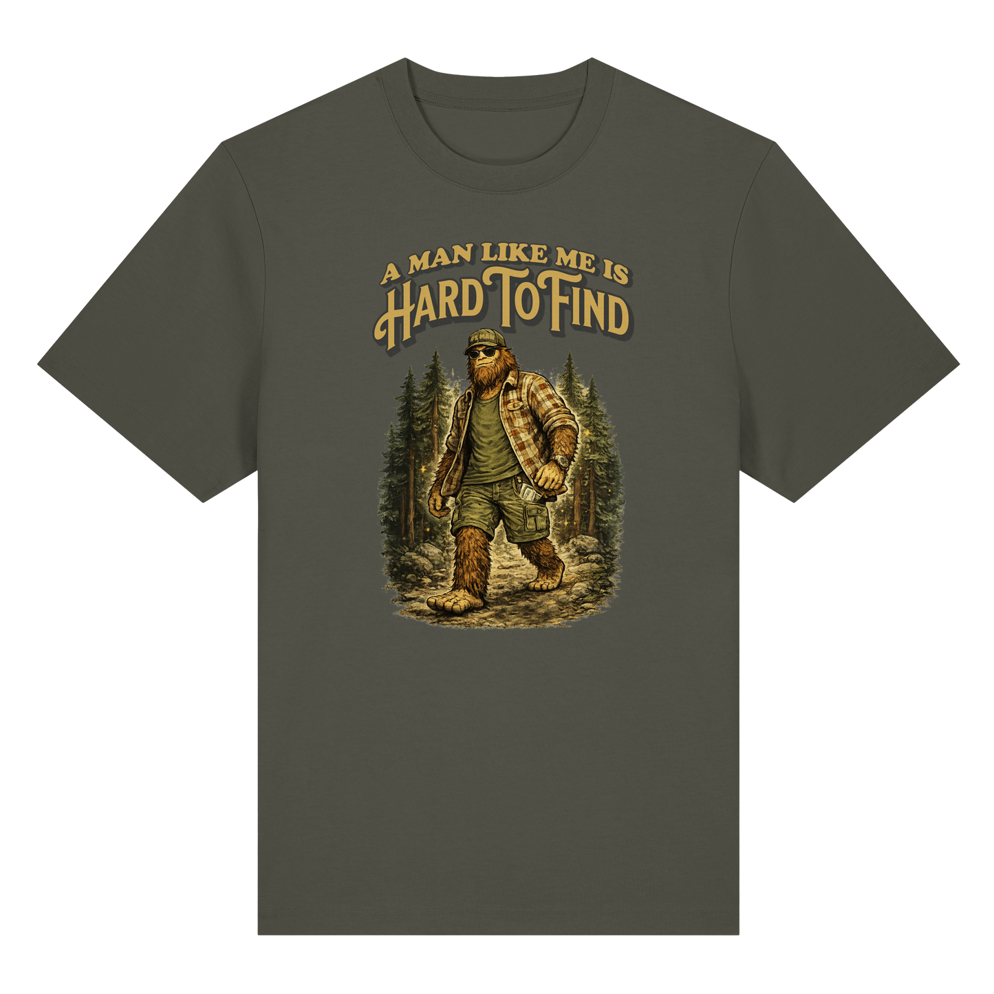“A Man Like Me Is Hard To Find” Funny Bigfoot T-Shirt for Men, Retro Vintage Gift Idea for Husbands, Buddies & Sasquatch Lovers – Organic Heavy T-Shirt