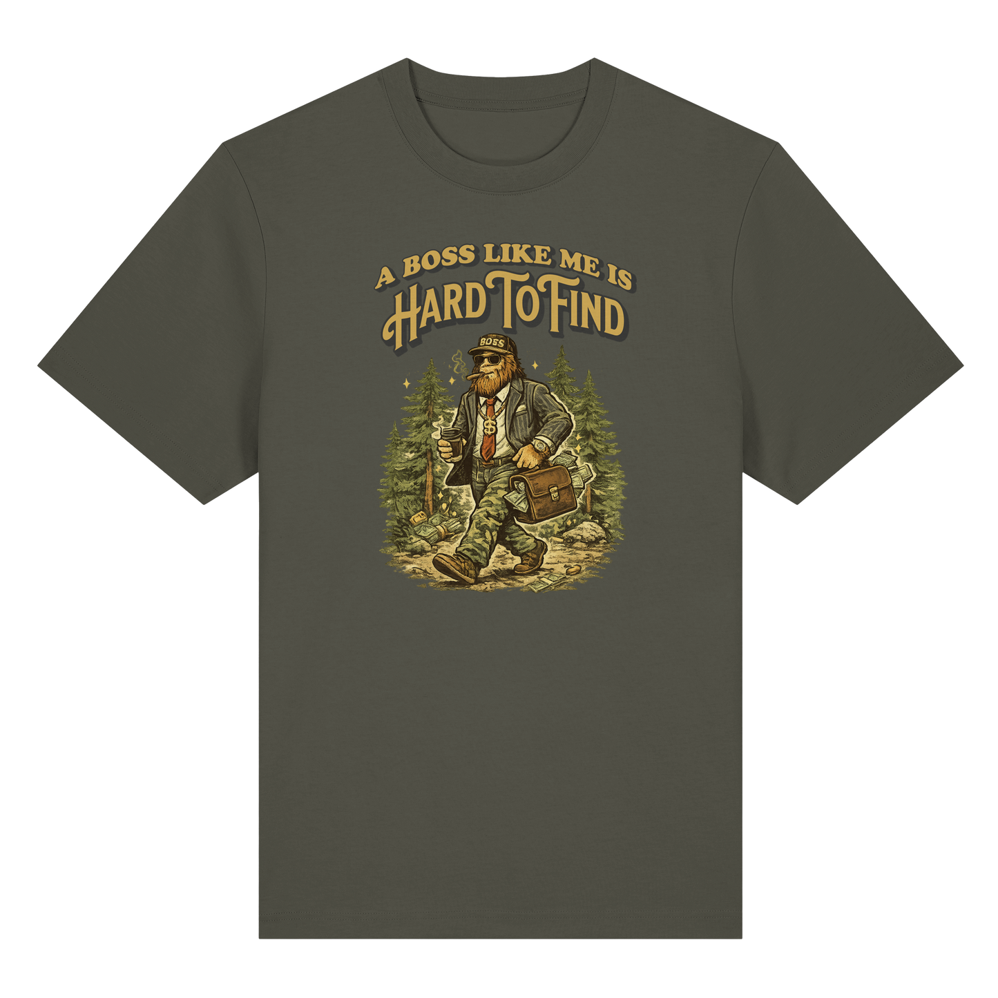 „A Boss Like Me Is Hard To Find“ Lustiges Sasquatch Bigfoot T-Shirt für Chef, Retro Vintage Geschenkidee für Chefs, Naturliebhaber - Organic Heavy T-Shirt