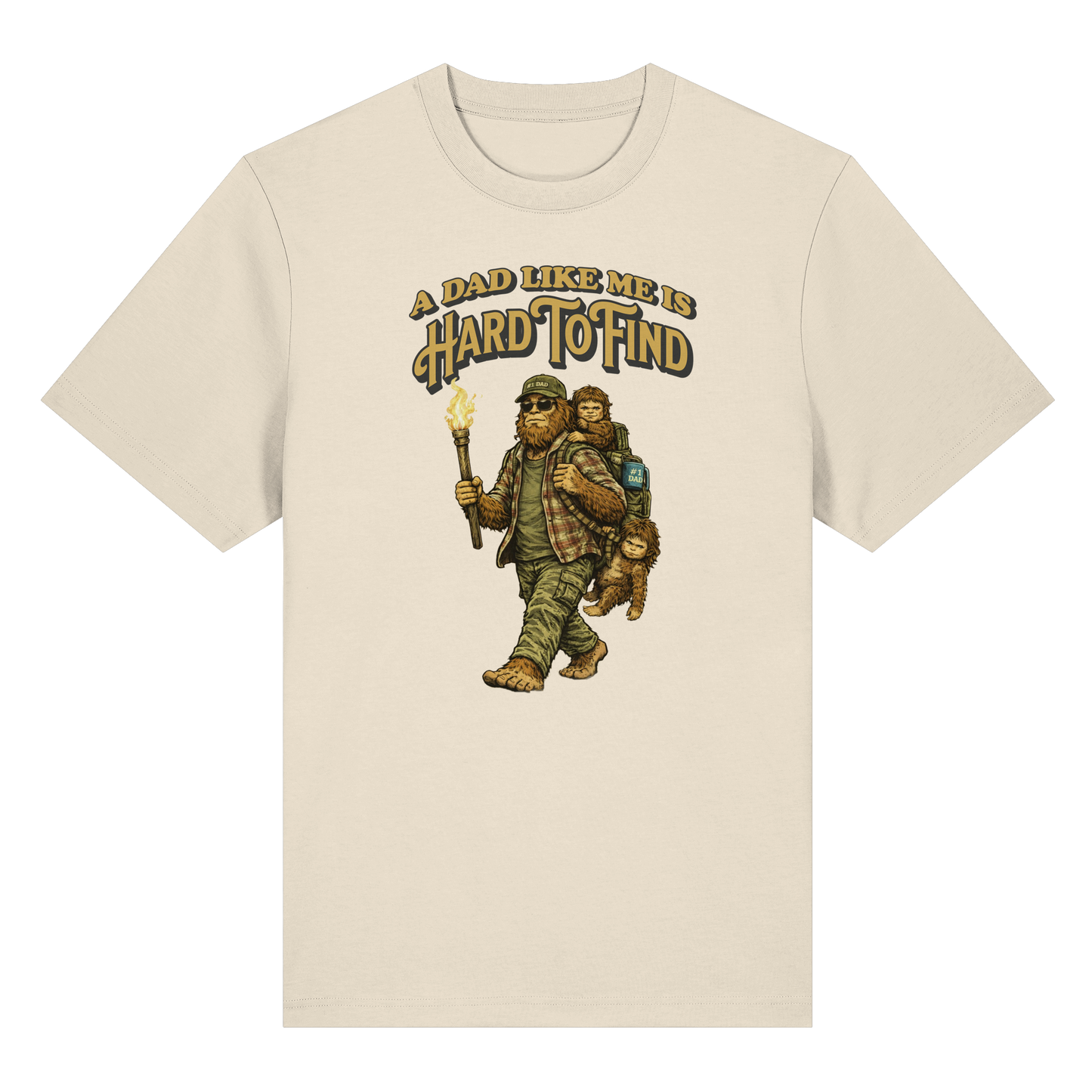 “A Dad Like Me Is Hard To Find” Funny Sasquatch Bigfoot T-Shirt for Dads, Retro Vintage Father’s Day Gift Idea – Organic Heavy T-Shirt