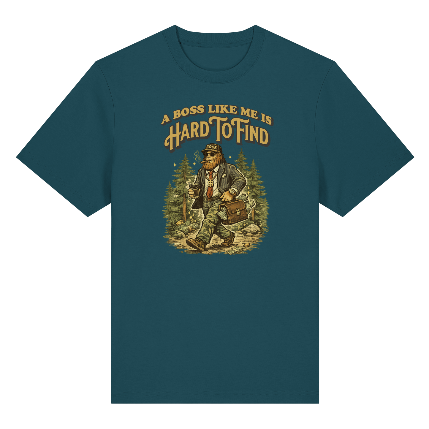 „A Boss Like Me Is Hard To Find“ Lustiges Sasquatch Bigfoot T-Shirt für Chef, Retro Vintage Geschenkidee für Chefs, Naturliebhaber - Organic Heavy T-Shirt