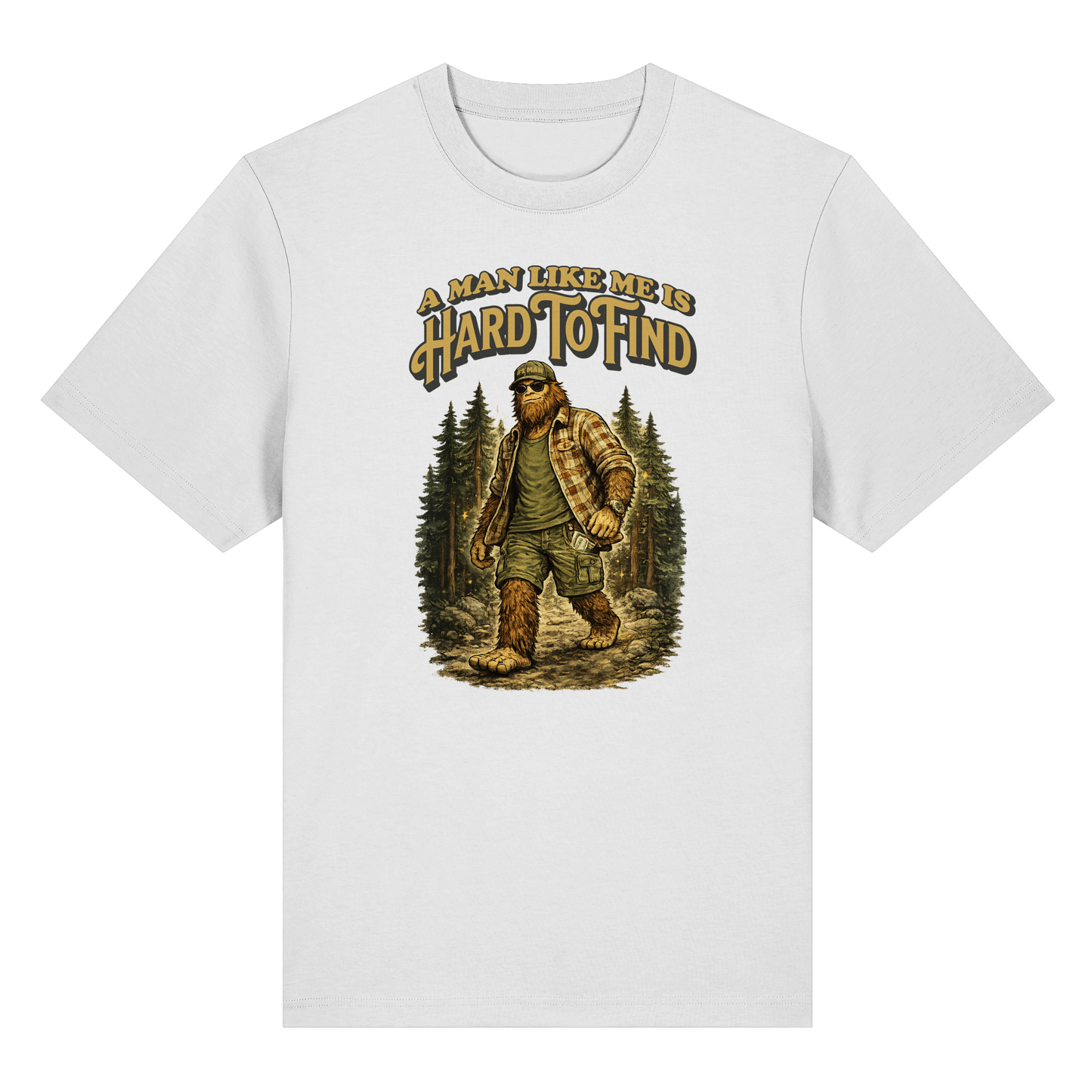 “A Man Like Me Is Hard To Find” Funny Bigfoot T-Shirt for Men, Retro Vintage Gift Idea for Husbands, Buddies & Sasquatch Lovers – Organic Heavy T-Shirt