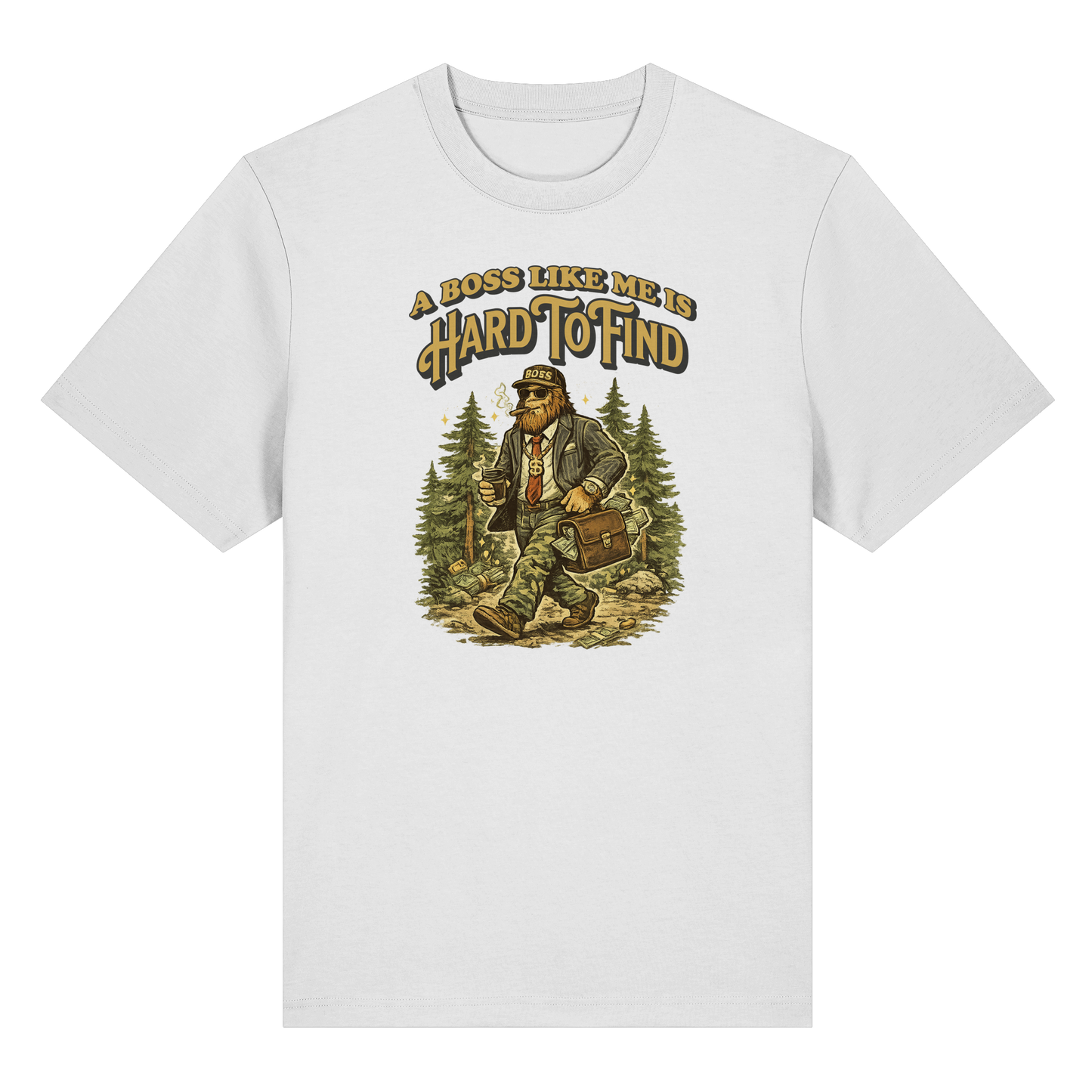 „A Boss Like Me Is Hard To Find“ Lustiges Sasquatch Bigfoot T-Shirt für Chef, Retro Vintage Geschenkidee für Chefs, Naturliebhaber - Organic Heavy T-Shirt